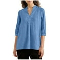 thumbnail image 4 of RYRJJ Cotton Linen Shirts for Women Dressy Casual 3/4 Sleeve V Neck Tunic Tops Loose Summer Trendy High Low Hem Blouses(Light Blue,XL), 4 of 8