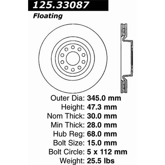 Centric Parts Disc Brake Rotor P/N:125.33087 Fits select: 2005 AUDI NEW S4, 2004 AUDI S4