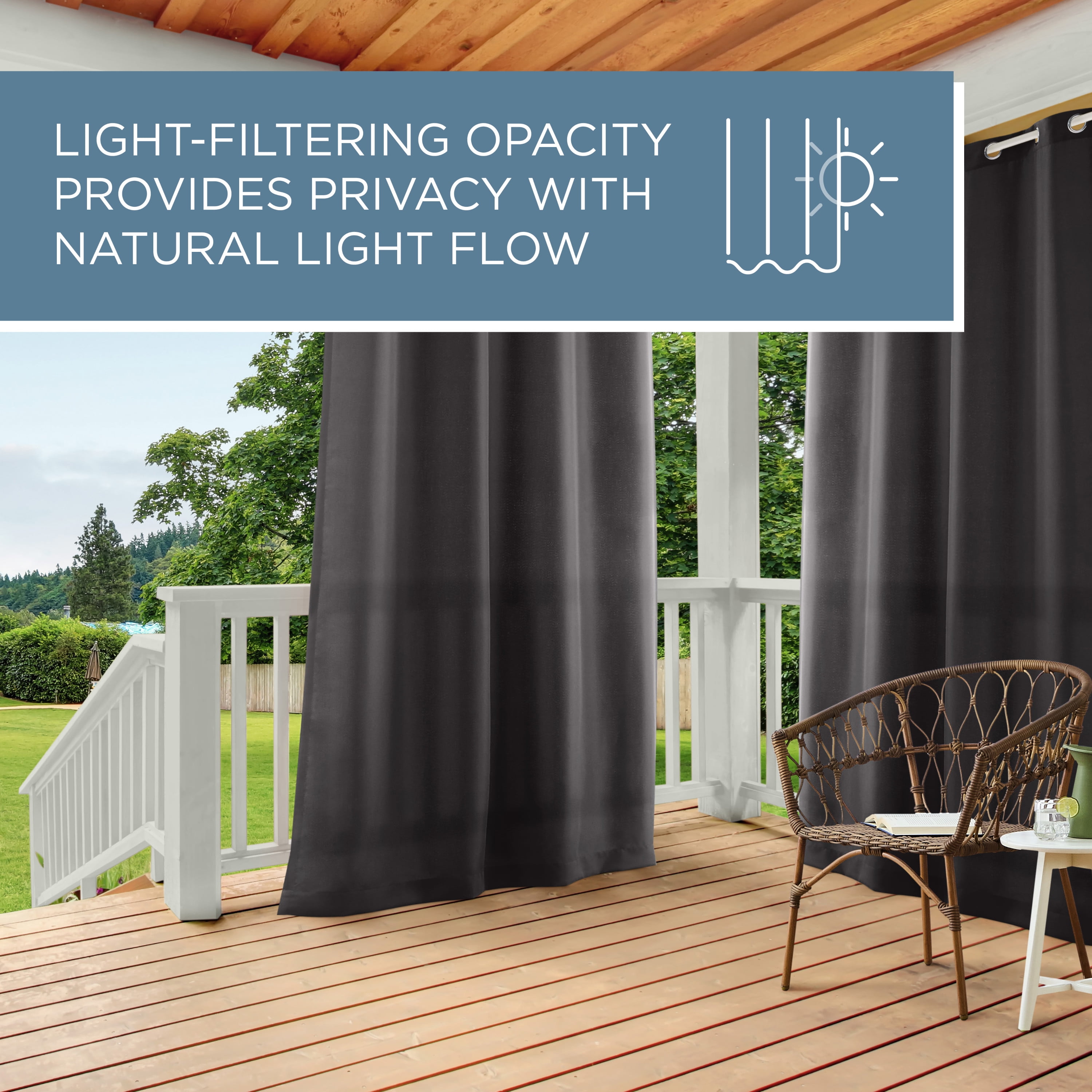 TOWN & COUNTRY BASICS Cabana Solid Heavyweight Indoor Outdoor Curtains, Light Filtering Opacity with Grommet Top, Water Repellent, 2-Pack Set, 54"x84", Charcoal