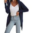 thumbnail image 3 of Women Hooded Open Front Long Sleeve Lapel Rib Knitted Winter Fall Sweater Cardigan Coat with Pocket Navy Blue M, 3 of 10