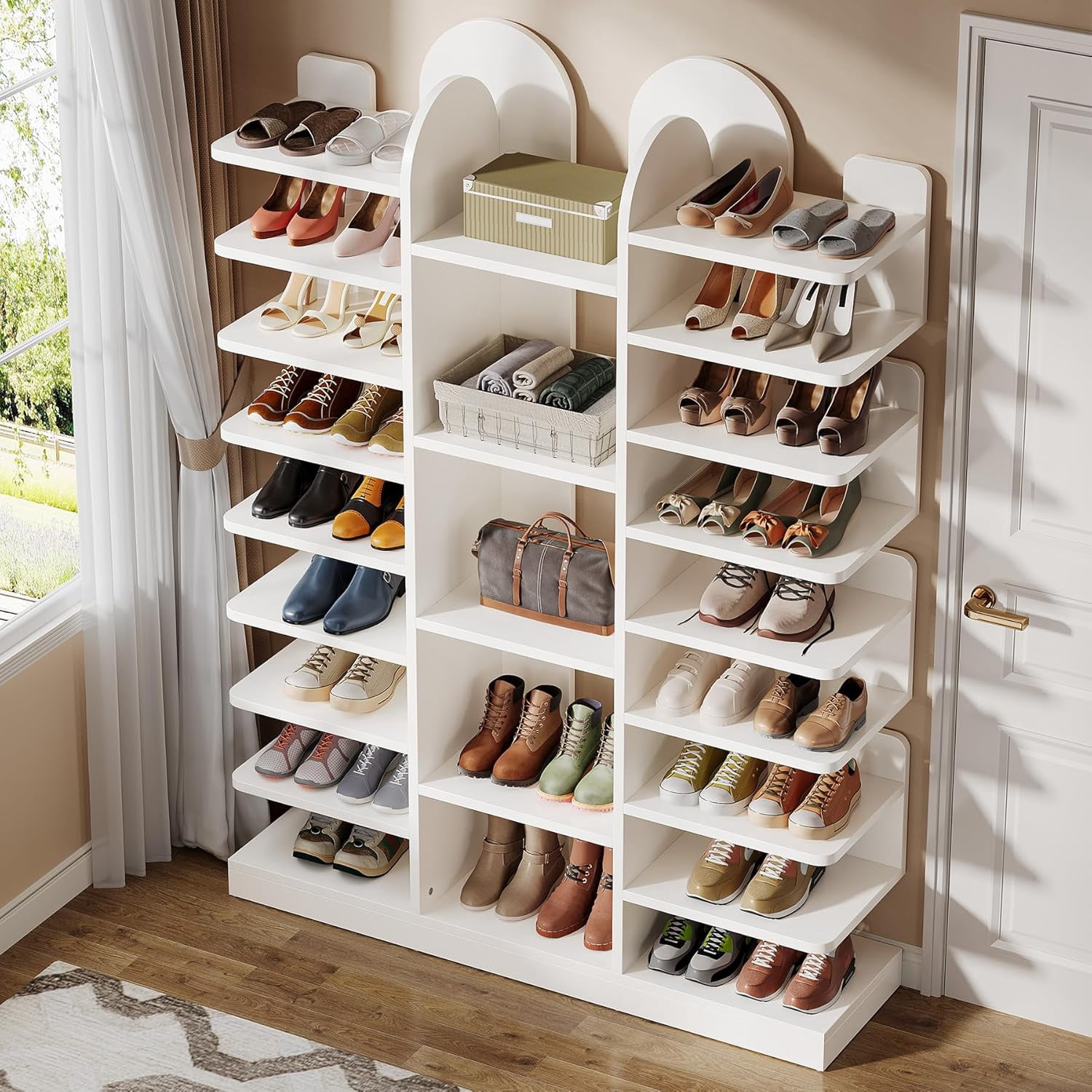 Tribesigns 13-Tier Entryway Shoe Organizer, Woodern Shoe Rack for Living Room, White