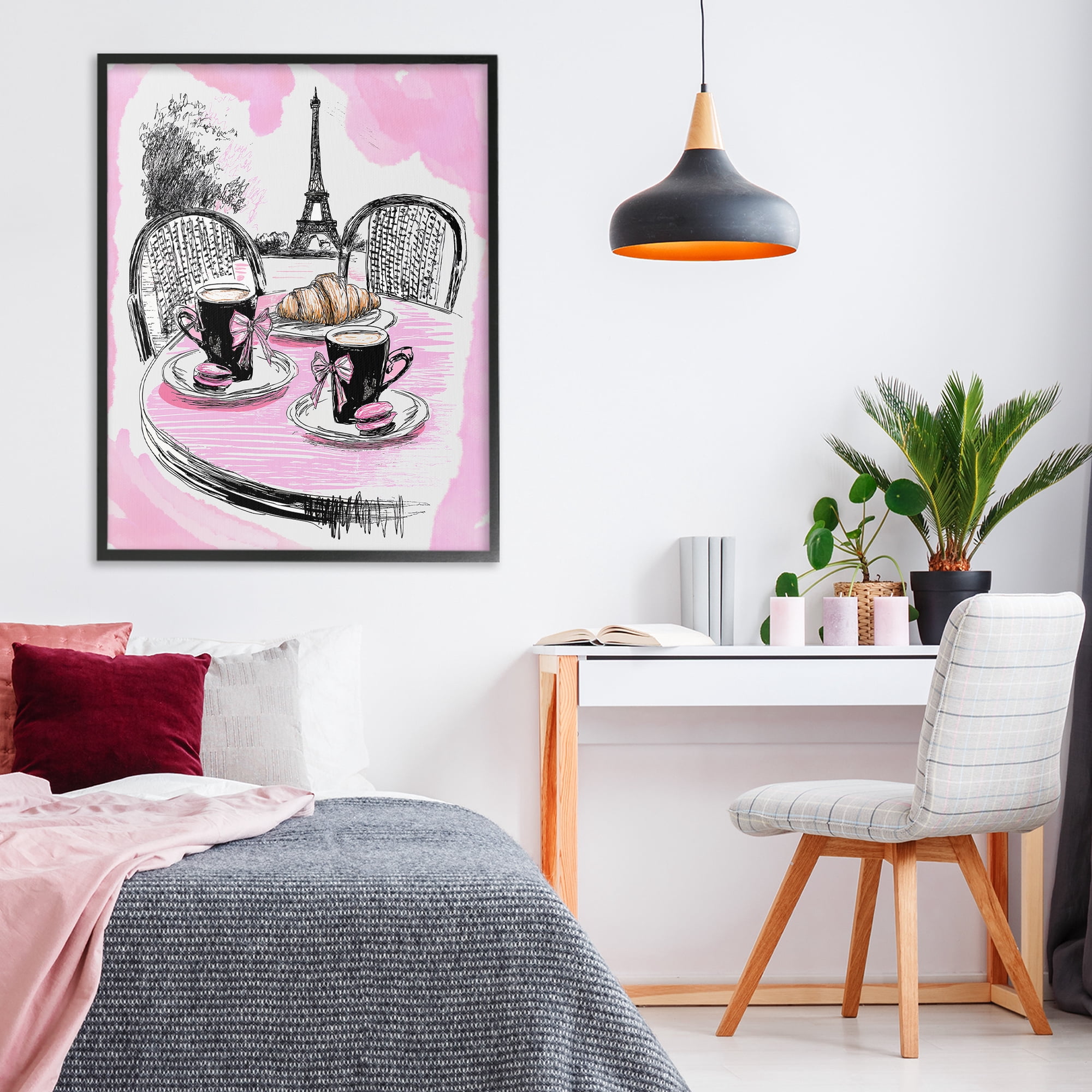 Stupell Industries Pink Parisian Cafe Breakfast Black Framed Giclee Art, design by Jess Stempel
