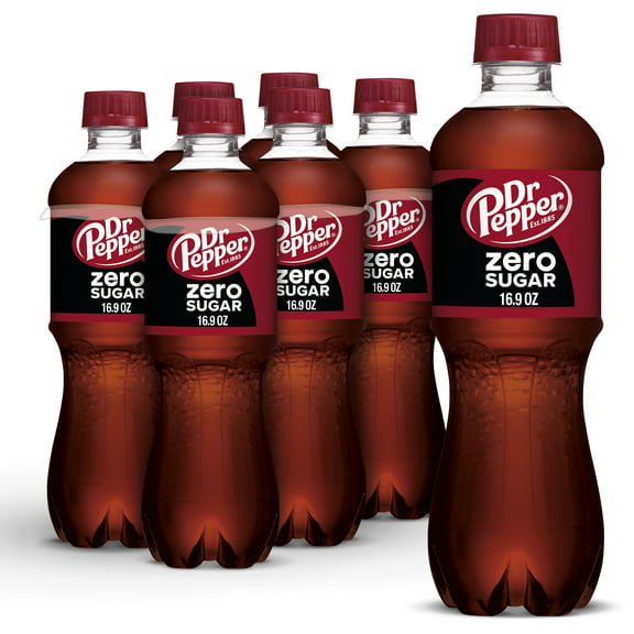 Dr Pepper Zero Sugar Soda Pop, 16.9 fl oz, 6 Pack Bottles
