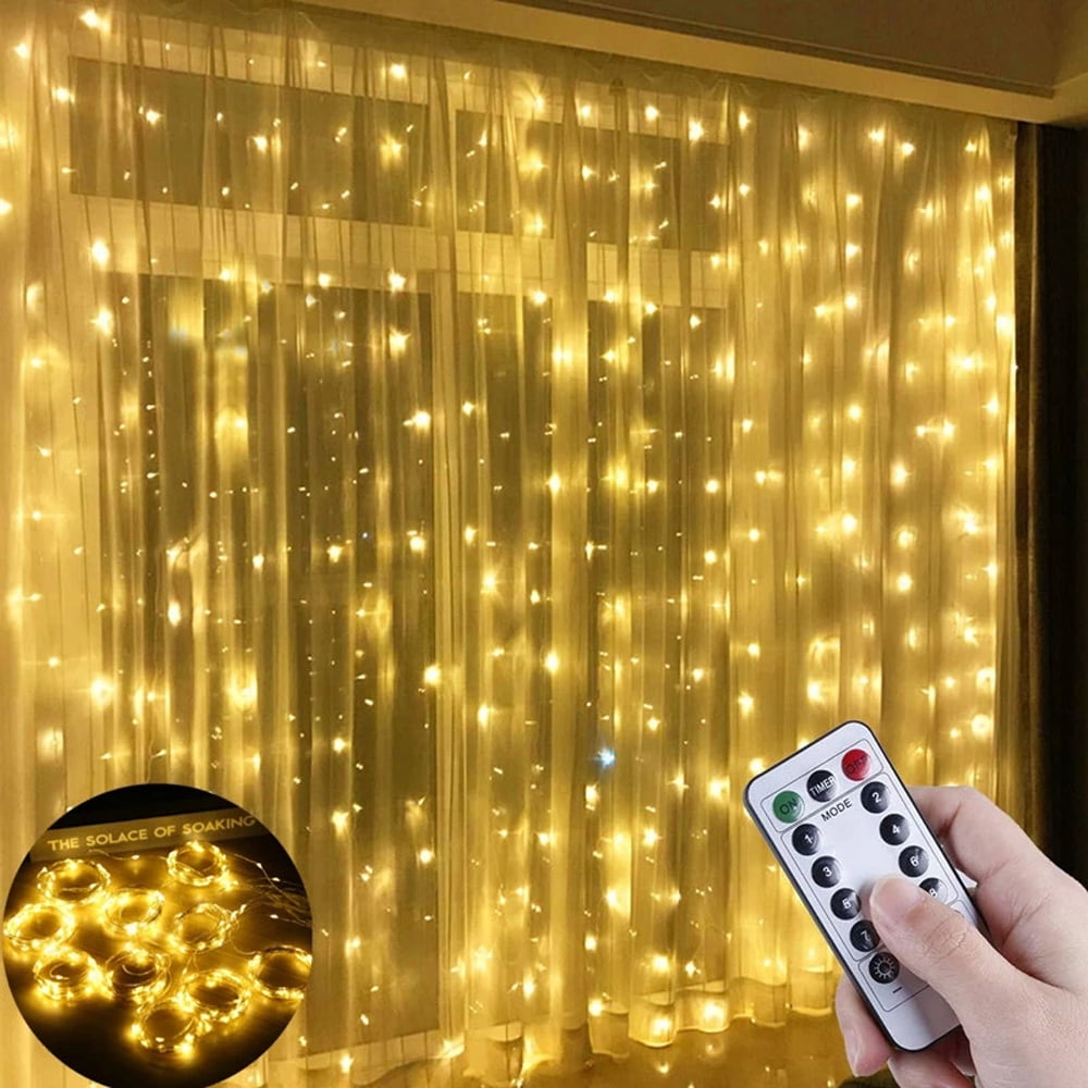 Morttic LED Curtain String Lights, 8 Modes USB Fairy String Light with Remote Control, Christmas, Backdrop for Indoor Outdoor Bedroom Window Wedding