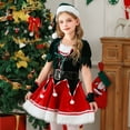 thumbnail image 6 of Kids Girls Elf Outfit Short Sleeve Dress + Hat + 2 Pairs of Gloves + Belt Sets Baby Christmas Clothes Party Dress 9-10 Years, 6 of 8