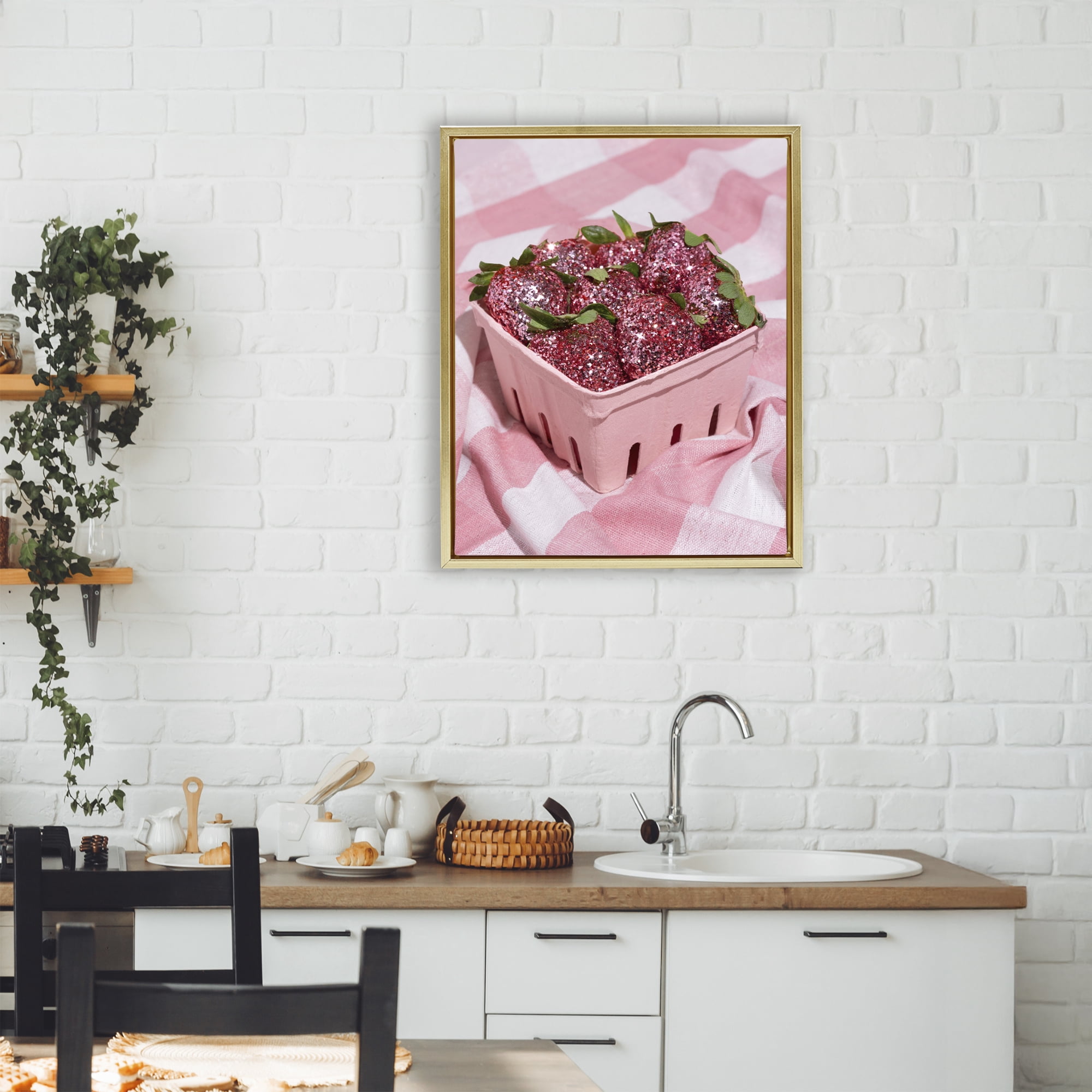 Stupell Industries Glam Glimmer Strawberries Gold Framed Floater Canvas Wall Art, design by LISH Creative