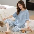 thumbnail image 3 of Pyjama d'Été Deux Pièces pour Femmes, Manches Courtes, Grande Taille, Tenue de Détente, 3 of 4