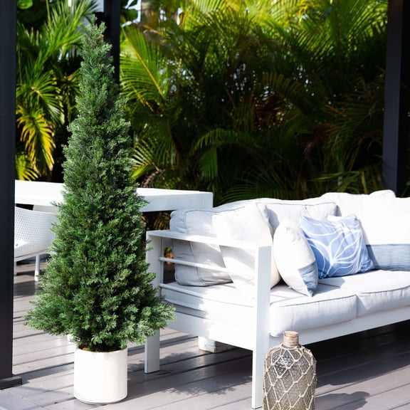 Nearly Natural Cedar Pine Artificial Tree with Planter - 5' - Green and White