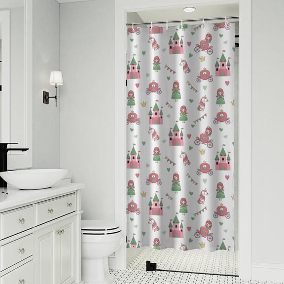 Green Dress Princess Castle Pattern Shower Curtain 36"x72" ,Bathroom Decorative Shower Curtains Set with 12 Hooks,Modern Waterproof Washable Shower Curtain