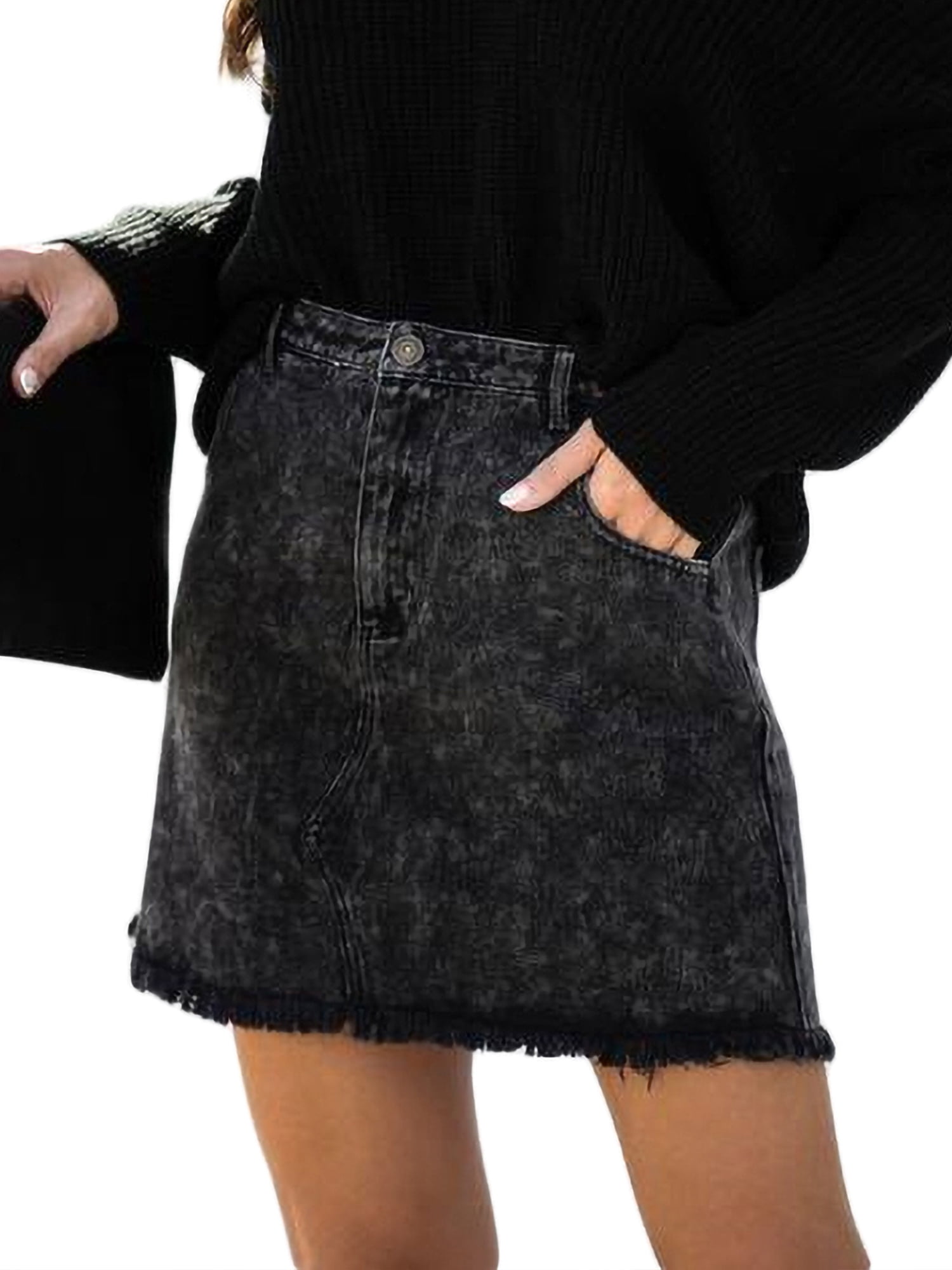 womens black jean skirt