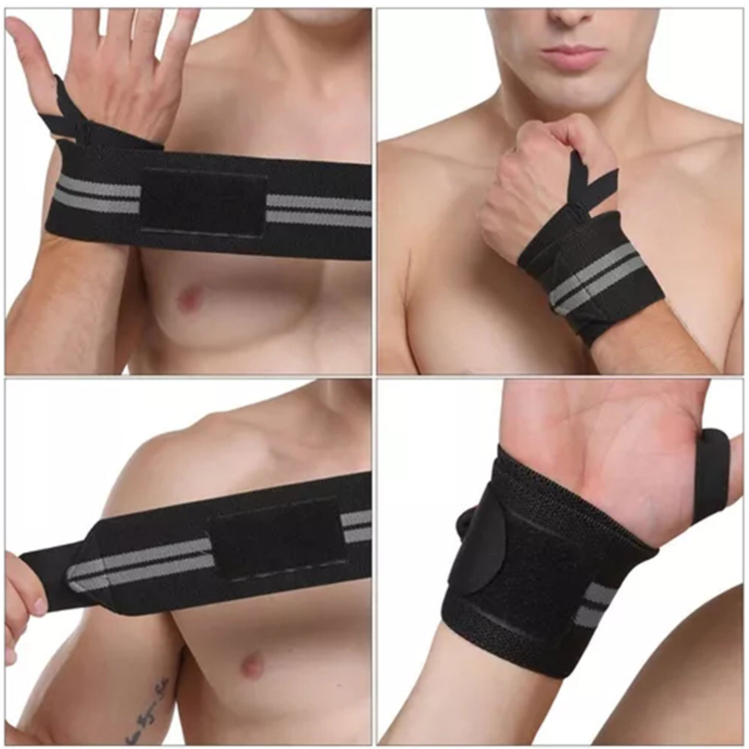 Ponpon 2Pcs Weight Lifting Wrist Wraps, Wrist Support Brace for Wrist Pain Relief, Wrist Straps for Gym Powerlifting Weightlifting Strength Training, Gray