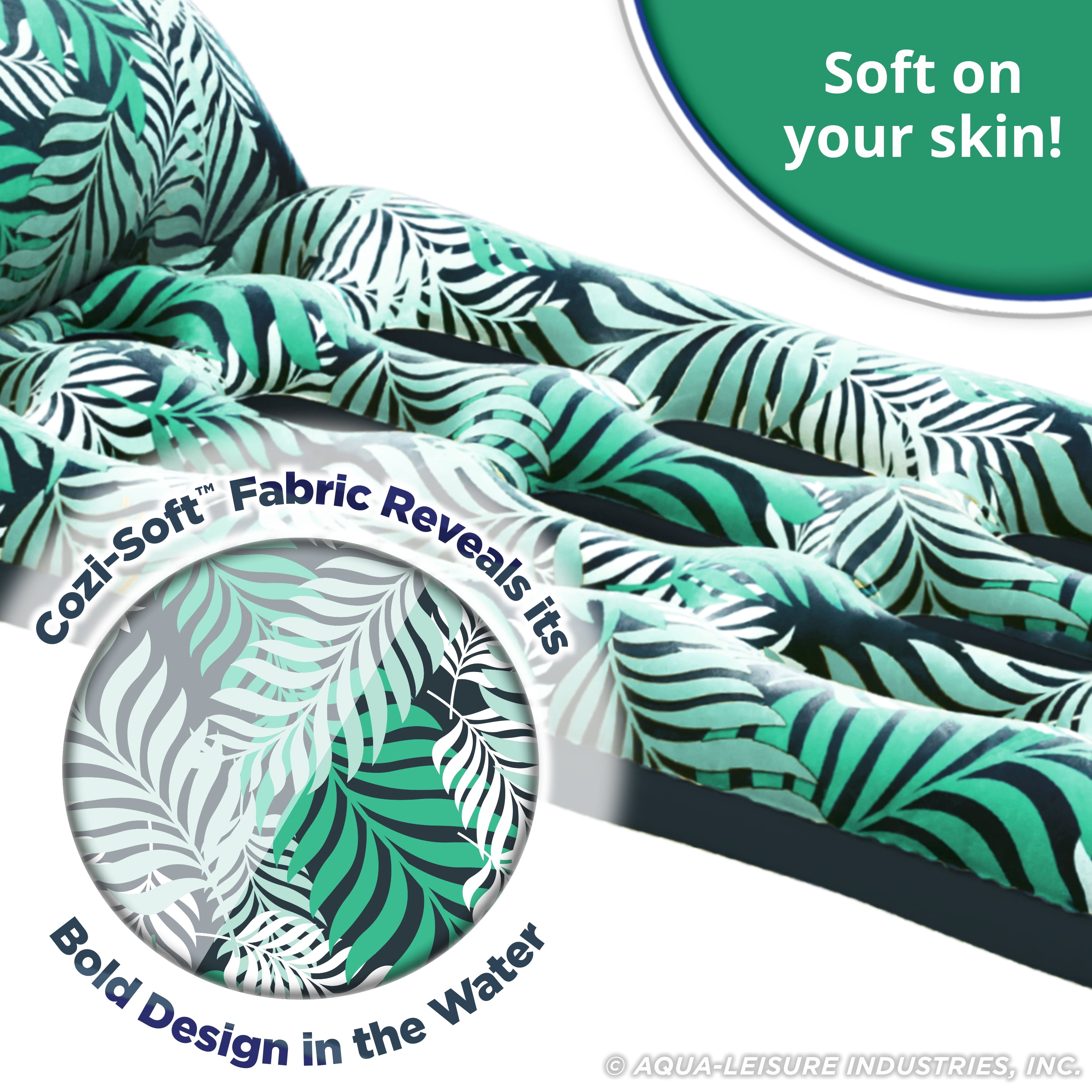 Aqua Leisure Inflatable Pool Float Water Contour Cooling Lounge, Teal Ferns