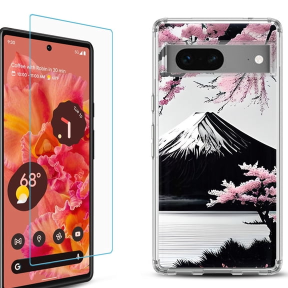 OneToughShield ® for Google Pixel 7a Shockproof Bumper Phone Case, with Tempered Glass Screen Protector - Fuji Sakura