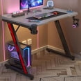 thumbnail image 5 of Gaming Computer Desk with Carbon Fiber Surface, Gaming Table Z Shaped Pc Home Office with Cup Holder & Headphone Hook for Living Room (32 in, Gray), 5 of 5
