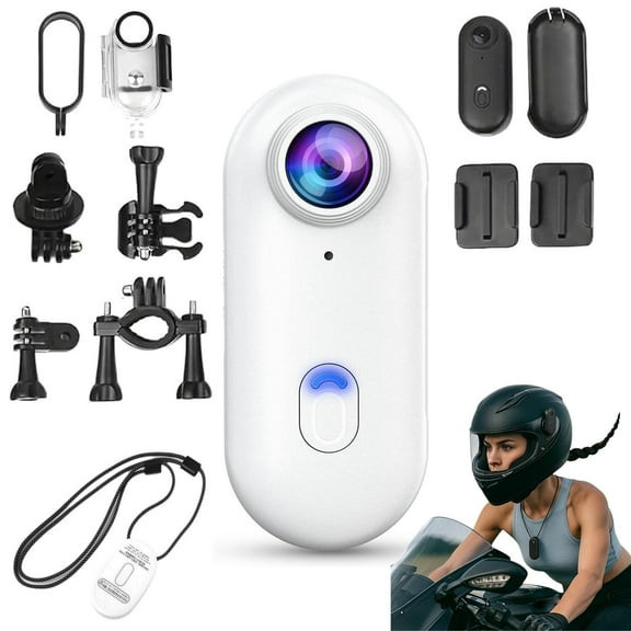VisusCam - Mini 120° 4K Camera for Recording, Fever POV Body Camera Motorcycle, Visus 4k Thumb Action Camera, Mini Waterproof Cam with Magnetic Clip ＆ Lanyard for Vlogging, Travel (1080P White)
