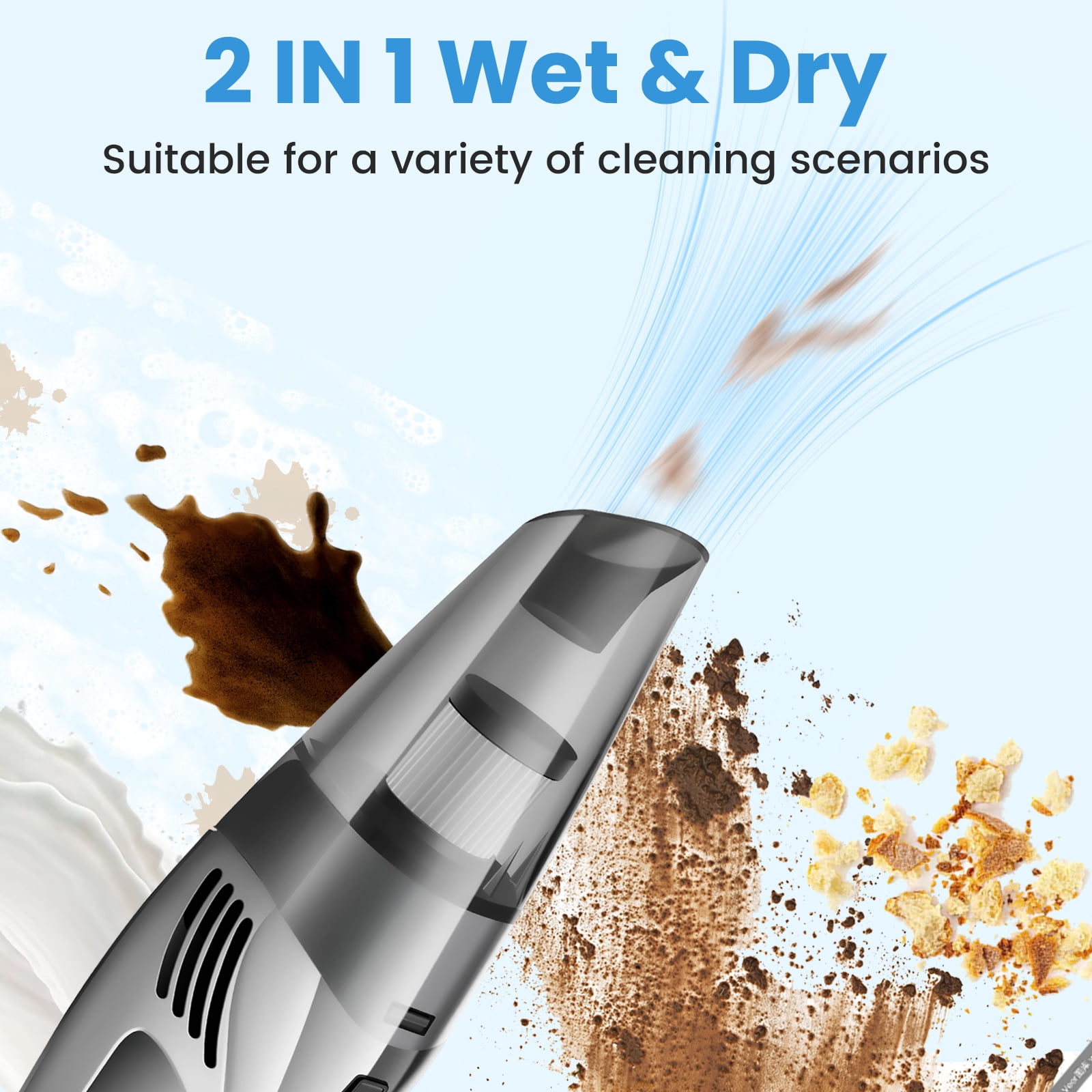 Cordless Handheld Car Vacuum, Portable Vacuum Cleaner, 12000PA Powerful Suction for Car, Gray