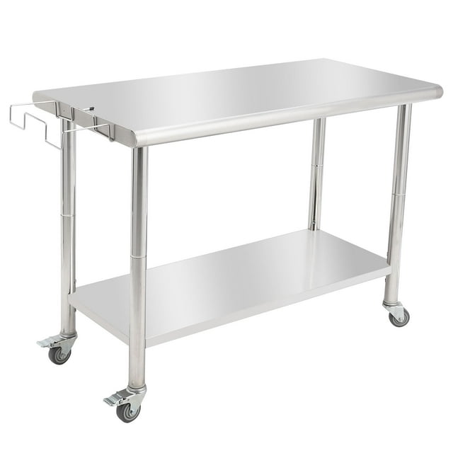 EDTara Table de Préparation et de Travail en Acier Inoxydable avec Dosseret, Table de Cuisine Robuste avec Tablette Inférieure et Pieds Réglables pour Restaurant, Maison et Hôtel
