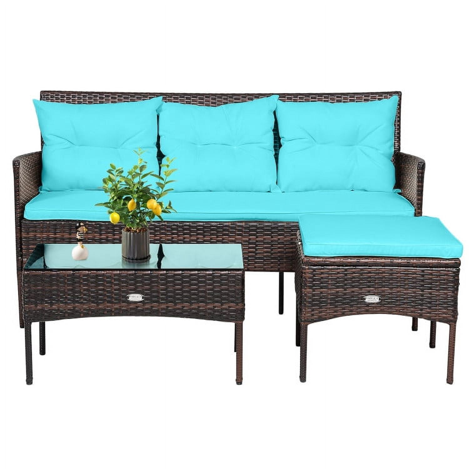 Aimee Lii 3 Pieces Patio Furniture Sectional Set with 5 Cozy Seat and Back Cushions, Outdoor Wicker Patio Furniture Set, Turquoise Aimee Lii 3 Pieces Patio Furniture Sectional Set with 5 Cozy Seat and Back Cushions, Outdoor Wicker Patio Furniture Set, Turquoise