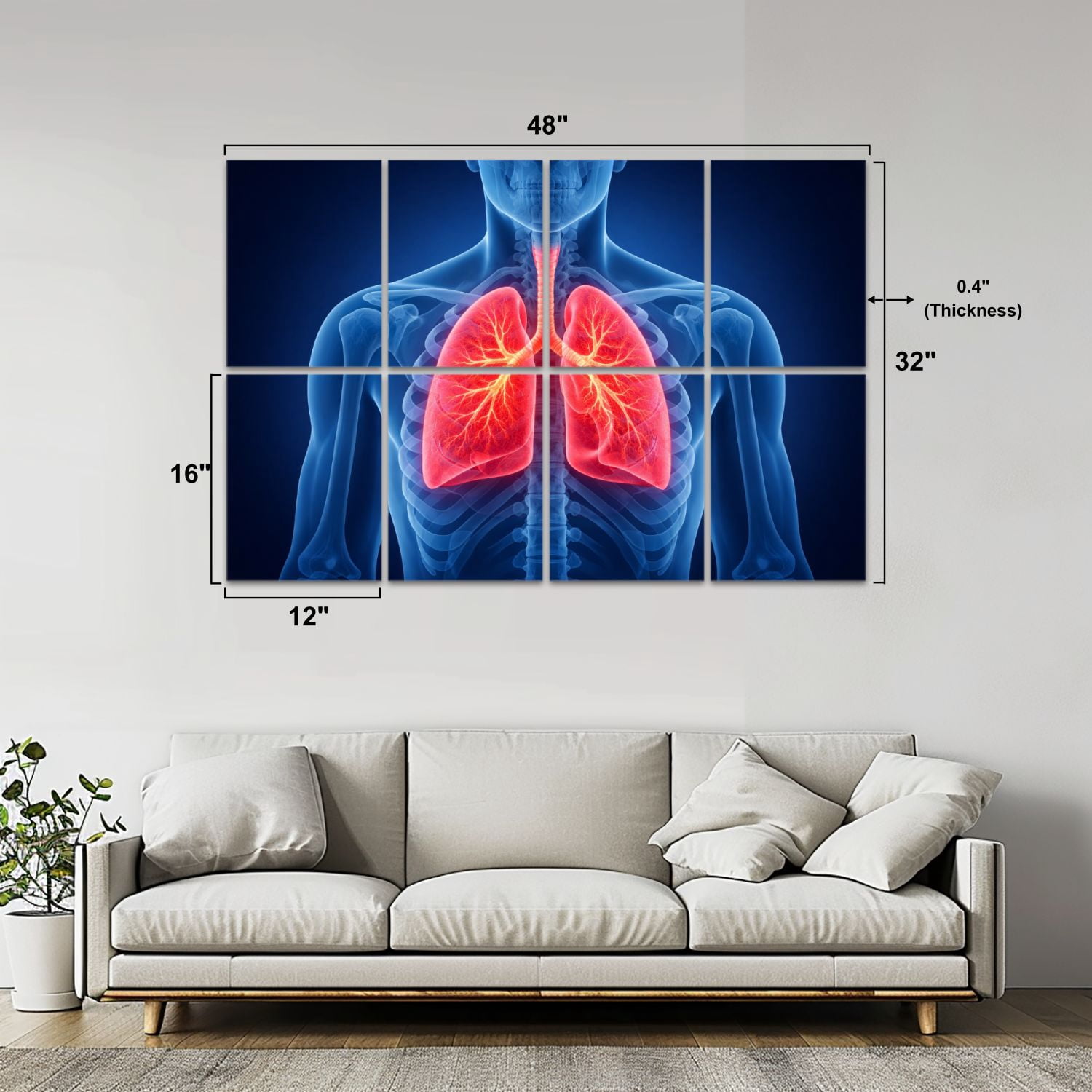Medical 8 Pack Art Acoustic Panels Sound Absorbing Human Anatomy Lungs Detailed Structure Decorative Soundproof Wall Panels Self Adhesive for Classroom Hospital 48"x32"