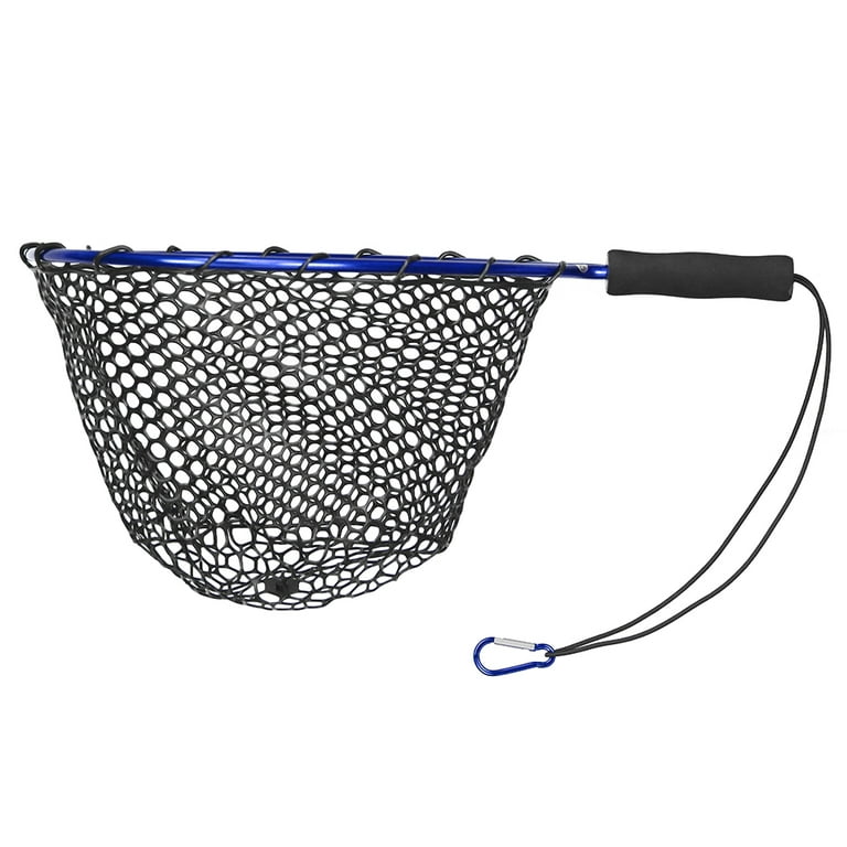 Meterk Fishing Net Soft Silicone Fish Landing Net Aluminium Alloy Pole Eva Handle with Elastic Strap and Carabiner Fishing Nets Tools Accessories for