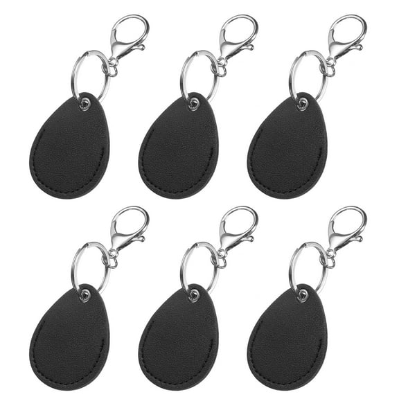 6pcs Leather Key Fob, PU Leather Car Keychain Blanks Key Holder with Key Rings for Key ID Cards DIY Laser Engraving Birthday Father's Day Gifts, Black