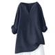 thumbnail image 3 of ICHUANYI Clearance Women's V-Neck Long Sleeve Loose Cotton And Linen Shirts Summer Shirts Blouse(Navy, L) ICHUANYI WER2023080811346, 3 of 3