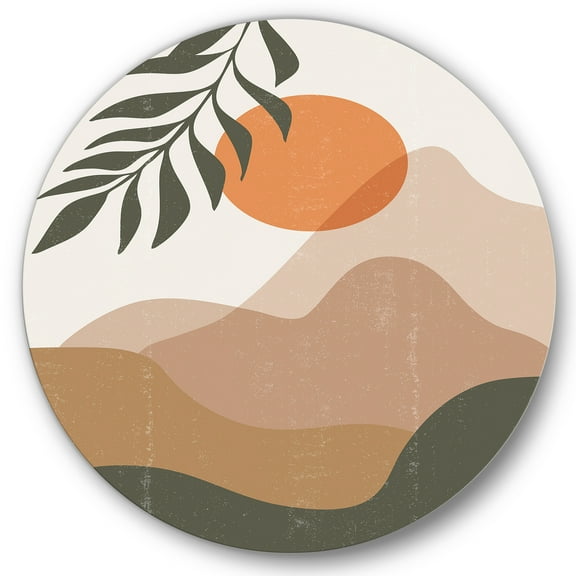 Designart 'Abstract Earth Toned Mountains With Red Moon I' Modern Circle Metal Wall Art 36x36 - Disc of 36