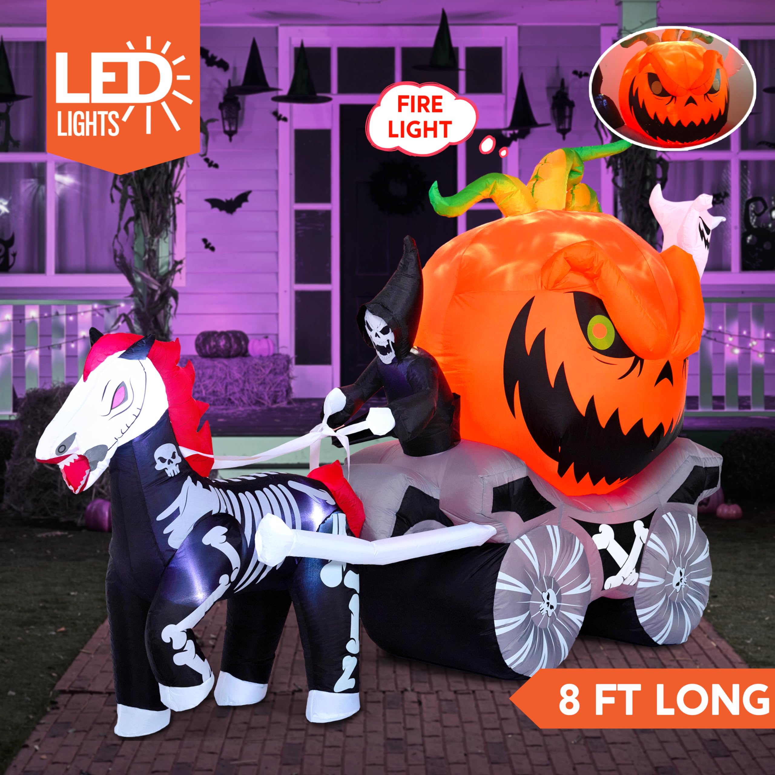 Joyfy 8ft Halloween Pumpkin Carriage Inflatable with LEDs photo 2