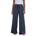thumbnail image 4 of Pounoo Women's Linen Blend Drawstring Waist Wide Leg Pants, Casual Lightweight Trousers with Pockets for Summer and Resort Wear Gift, 4 of 9