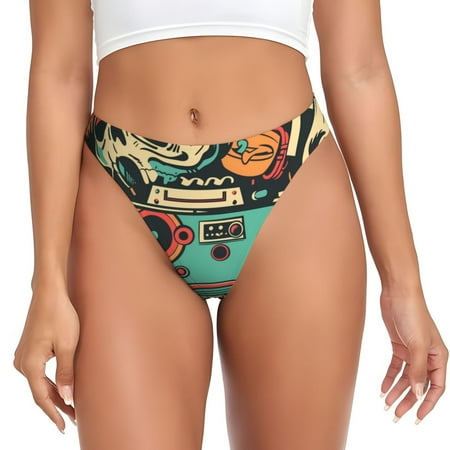 Kdxio Retro Pop Art Collage Pattern Seamless Thongs for Women No Show Thong V-waisted Stretch Breathable Sexy Panties Underwear-Small