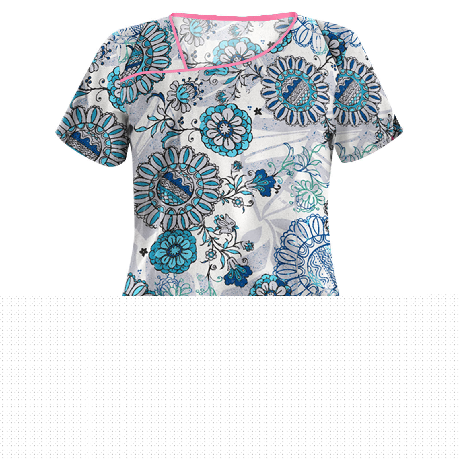 EGNMCR T-Shirts pour Femmes Femmes Mode Imprimé Floral Manches Courtes Col Hauts Uniforme de Travail Blouse Chemise