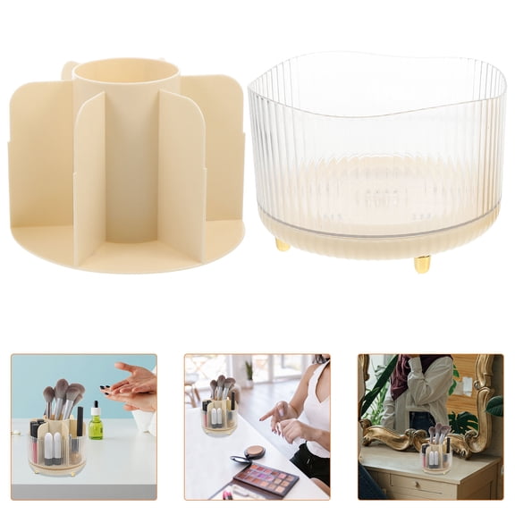HEATSHAKING Vanity Organizer Beige Rotating Storage for Home Use 1Set Back to School