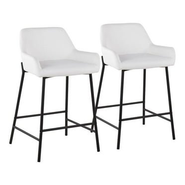 LumiSource Black Metal, White PU Daniella Fixed-Height Counter Stool - Set of 2