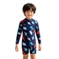 thumbnail image 4 of Rggeeun Toddler Boys Swimsuit Set 1Pc Cute Animal Pattern Long Sleeve Crew Neck Back Zipper Knee Length Elastic for Summer Resort Swimming Lovely Swim Wear,Blue,3-4 Years, 4 of 4