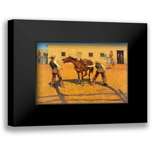 Remington, Frederic 14x11 Black Modern Framed Museum Art Print Titled - His First Lesson
