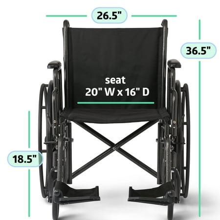 Medline Durable Steel Wheelchair with Flip-Back Desk-Length Arms, Swing Away Footrests, 20-Inch Wide Seat, 300-Ib weight capacity, Black