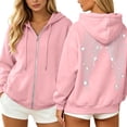 thumbnail image 2 of felwors Long Sleeve Zip-Up Rhinestone Angel Wing Hoodie Oversized Embellished Sweatshirt for Women Evening Casual Pink for Size XXXL, 2 of 6
