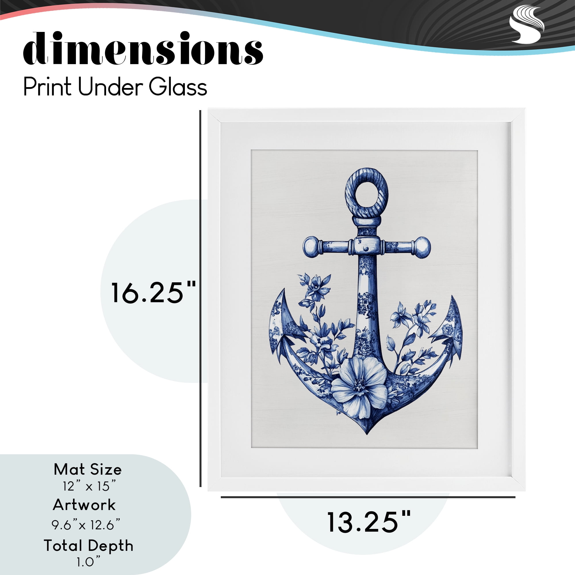 Toile Patterned Anchor White Framed Print Under Glass, design by Lettered and Lined