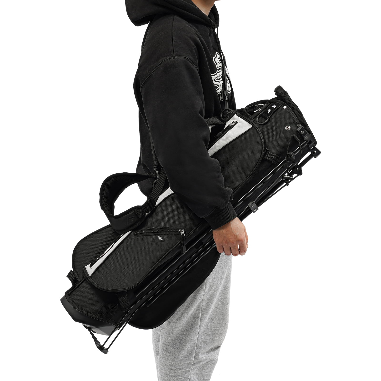 Black & White Golf Stand Bag - 3-Way Divider & 5 Pockets - Lightweight Nylon Construction for 5-9 Clubs