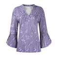thumbnail image 3 of Women's Long Sleeve T-shirt 3/4 Length Sleeve Womens Tops V Neck Spring Shirts 2025 Petal Bell Sleeve Plus Size Boho Ethnic Style Tee Shirts,Blue Women's Long sleeve T-shirt S, 3 of 6