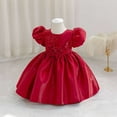 thumbnail image 4 of SERTG Little Girls' Party Dress Sheer Paneled Skirt with Back Zipper Short Sleeve Round Neck Princesse Outfit for 6 Months-4 Years(Red,3 Years), 4 of 6