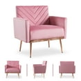 thumbnail image 5 of TTGIEET Modern Velvet Accent Chair Set of 2, Upholstered Tufted Armchair with Golden Metal Legs Single Sofa Reading Club Chair for Living Room Office (Pink), 5 of 7