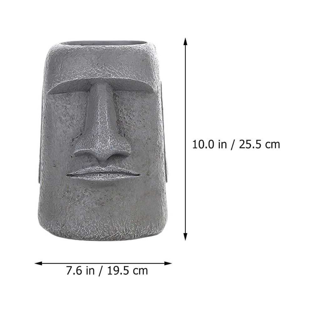 OUNONA Face Heads Easter Island Statue Flower Pot Office 25.5x19.5cm Dark Grey