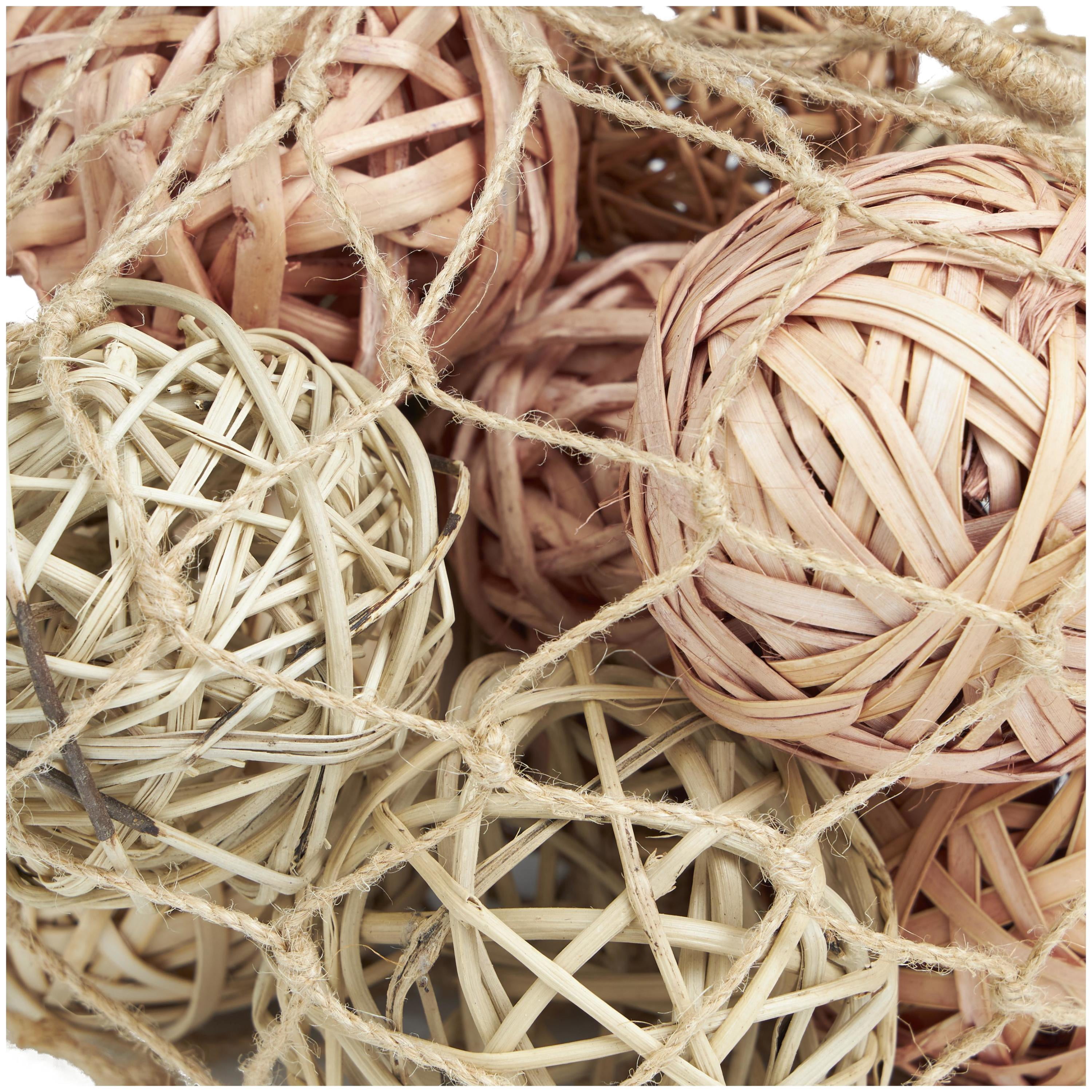 DecMode Light Brown 9" Handmade Dried Plant Orbs & Vase Filler with Fishnet Bag