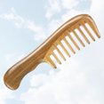 thumbnail image 2 of EeaseMX Peine de madera de sándalo con dientes anchos y densos, masajeador de cabeza natural, color caqui, 1 unidad, 2 of 7