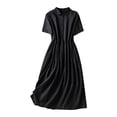 thumbnail image 5 of Dvprdro Collared Short Sleeve Cotton Linen Midi Dress for Women Slim Fit A Line Summer Office Solid, 5 of 5