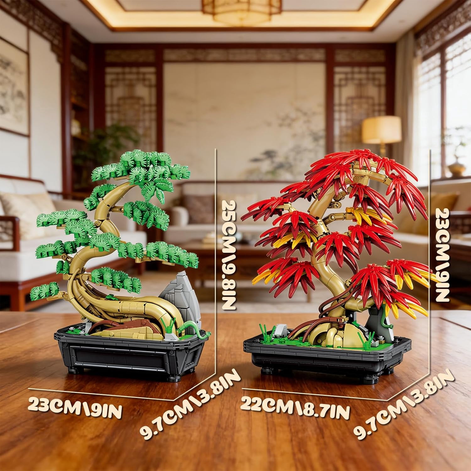 2-in-1 Bonsai Tree Building Set 1023 Pcs Red Maple & Pine Plant Model Kit  Botanical Garden Collection Zen Home Decor