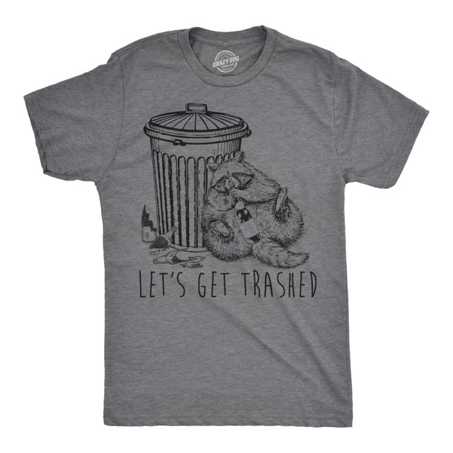 Mens Lets Get Trashed T Shirt Funny Racoon Garbage Can Drinking Tee for Guys (Dark Heather Grey) - XXL