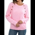 thumbnail image 2 of Suéteres de Punto Casuales para Mujer, Jerseys de Larga con Cuello Redondo Rosa L, 2 of 10