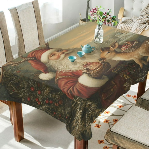 BZSMCE Square Tablecloth Leisurely Santa Claus Pattern Tableclothes